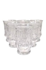 1970s Anchor Hocking Rain Flower Daisy Clear Small Juice Glasses MCM Kitchen