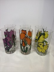 Vintage MCM Lot Of 6 Federal Glassware Floral Flower Drinking Glasses