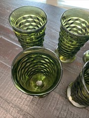 LOT of Indiana Glass Whitehall Avocado Green Cubist Footed