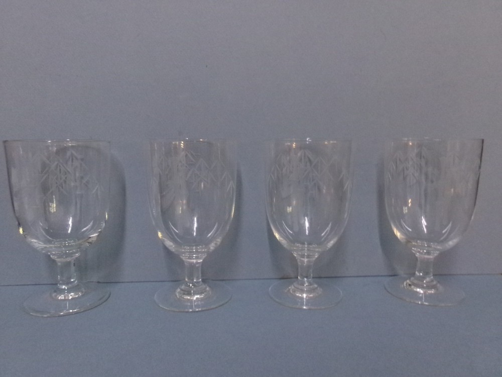 4 Noritake Bamboo Clear Water Goblets – 5 1/4″