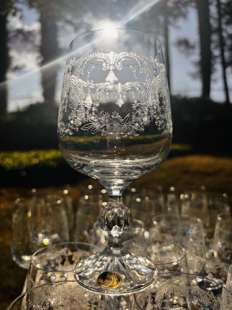 Bohemia Clear Crystal Glasses In the «Cascade» pattern 6-1/2”. Nine Available