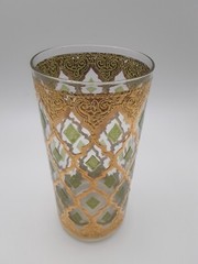 Vintage Signed Culver Valencia Highball Glass 22K Gold & Green Diamond