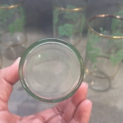 VTG Set Of 7 Hazel Atlas Green Ivy Gold Detail Grapevine Drinking Glass Tumblers