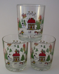 Jamestown Joy of Christmas 3 Double Old Fashioned Rocks Glasses 14 ounce Retired
