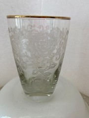 Vintage Libbey White Frosted Floral Embossed Gold Gilt Rim Glass