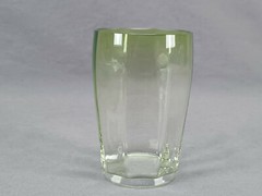 Set of 4 Moser Type Bohemian Green Clear Hand Blown Optic Molded Juice Tumblers