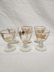 Vintage Libbey Champagne / Sherbet Glasses, Gold Leaves /foliage Set of 6