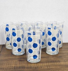 Vintage Blue Dot & White Filigree MCM Drink Glasses – Tumblers Set Of 8