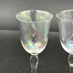 4 Iridescent Cordial Glasses Swirl Pattern Mother of Pearl Crystal Vtg 4.75″