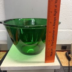 MCM ANCHOR HOCKING CLEAR FOREST GREEN GLASS TAB HANDLED BATTER BOWL