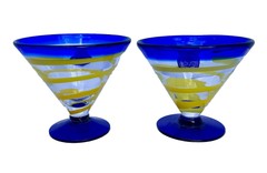 2 Kosta Boda Martini Margarita Glasses Royal Caribbean Cobalt Blue Yellow Swirl