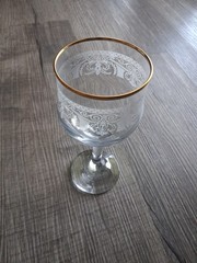 VTG CELLINI Italian 24KT Gold 6.5″ Wine Glasses Etched Scroll Blown Glass SET 6