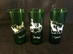 Lot of 3 Green Cocktail Bar Glass Tumblers Anchor Hocking Gas Buggy Open Sleigh