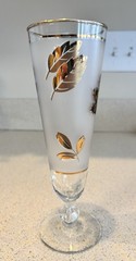 Mid Century Libbey Frosted Gold Leaf Pilsner Glass Footed 8 1/2”