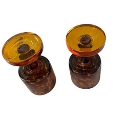 Vintage Amber Glass Goblets (2) Mid Century Modern Stemware Retro Drinkware READ
