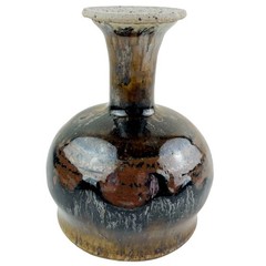 Vintage Art Pottery Goblet Wine Chalice Cup Brown Drip Glaze Stoneware Signed 4”