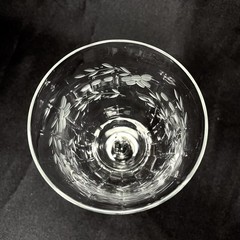 4 VTG Colony (?) Wine Glasses Goblets Floral Etched Lead Free Clear Cut Flaw