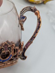 Vintage Gorgeous Arcoroc Cenye French Coffee Glass Enameled Metal Flowers Set 6