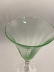 Vintage Cambridge Goblet Glass Bar Uv Reactive Glows Green Uranium 7”