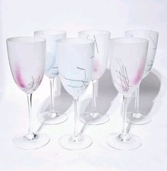 STEVEN MASLACH ART GLASS SET OF 6 GOBLETS 9″ SIGNED 1986 Modern Abstract