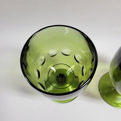 VTG Bartlett Collins Green Thumbprint Glass Goblets 12oz Retro Avacado