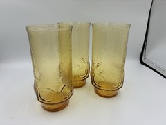 Vintage Anchor Hocking Honey Gold Drinking Glass Tumblers Set Of 3 Amber
