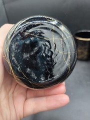 4 RARE Libbey Vintage Hand Blown MCM Black Gold Swirl Glass Tumblers Set Barware