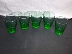 5 Vintage Libbey Emerald Green Juice Glassware Cups 3 3/8″ Tall Lucious