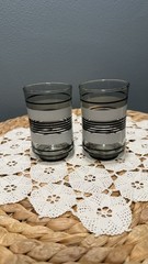 Vintage Libbey Smoked Glass Juice Glasses Black White Stripe MCM Set of 2