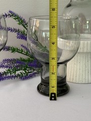 6 Vintage Federal Glass SUNDOWN Smoke Gray Pedestal Goblets, Retro Barware 1960s