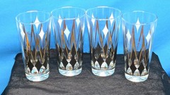 4 MCM Atomic Glass Glasses Cooler Iced Tea Collins Set Gold Peak Diamond Black