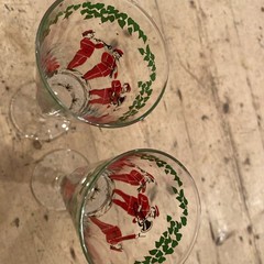 Vintage RED BLACK &WHITE Drinking Glasses/flutes -MARCHING BAND Victorian design