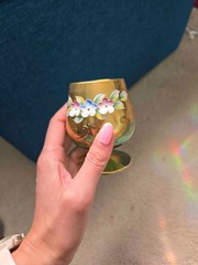 Bohemian Czech Glass Cup Set – Green with Gold Enamel