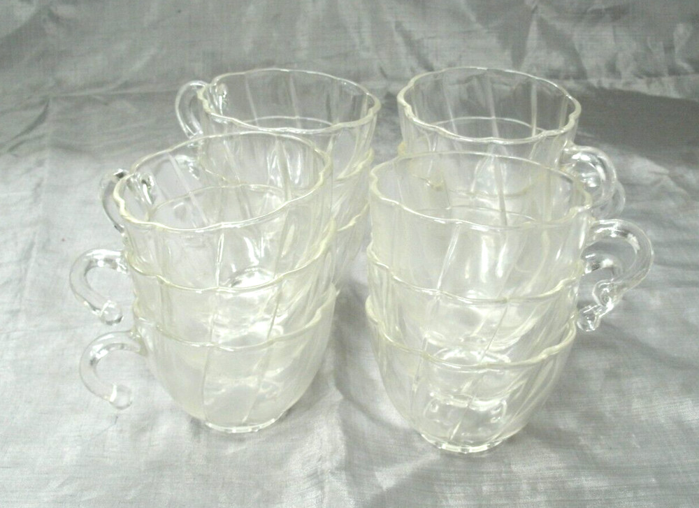 Vtg Hazel Ware Atlas COLONIAL SWIRL SHELL Set of 12 Hook Punch Cups Clear MCM 2