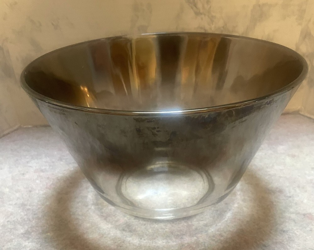 MCM Vitreon Queens Lusterware Crystal Large Bowl Platinum Silver Fade Ombré 10”