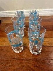 8 MCM Blue Haven Turquoise & Grey Atomic Sputnick Design Hi-Ball Glasses 5” EUC