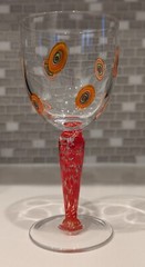 Leonardo Millefiori Murano Style Water Goblet Clear W/Orange Swirl Stem ~ 12 oz
