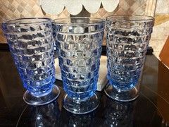 Set 5 Vintage Indiana Glass Whitehall Blue Iced Tea Footed Tumbler Cubist Colony