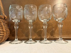 Vintage Etched Grape Cordial Glasses Set of 4 Knopped Stem Crystal Barware