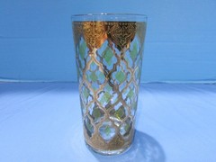 8 Vintage Culver Valencia Highball Glasses 22K Gold Green Diamond MCM EXCELLENT
