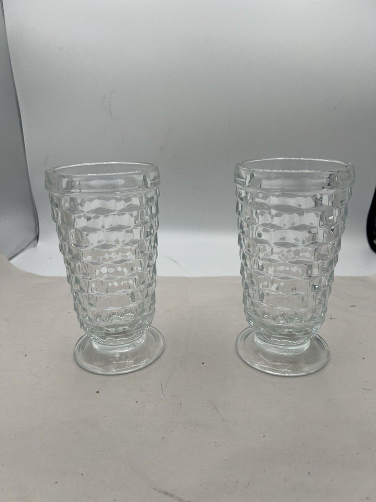 Indiana Glass Whitehall Iced Tea Tumblers Set of 2 Colony Cubist Clear Footed 6″