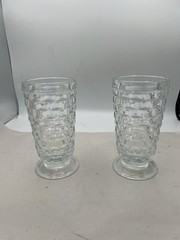 Indiana Glass Whitehall Iced Tea Tumblers Set of 2 Colony Cubist Clear Footed 6″