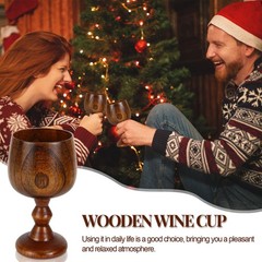 2 Pack Wooden Goblets Handcrafted Natural Solid Wood Wine Beer Water Cups Kit