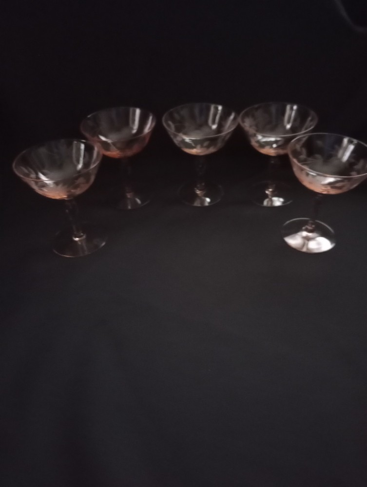 Lancaster Pink Jubilee 4.75″ Paneled Depression Glass Wine/Stemware- Set Of 5