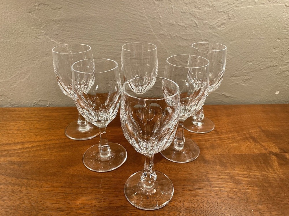 Set of (6) Josair BLANKA Pattern Crystal Wine Goblets Glasses 5 3/4”