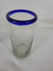 Mexican Hand Blown «Cobalt Blue Rim» Glass Tumbler 6 » tall