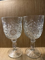 Vintage Libbey Hobstar Clear Glass Star Burst Wine/Water Goblets ~ Set of 2