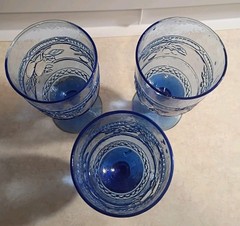 Vintage Blue Goblets Glasses, with raised fruit Excellent condition. Set of 3