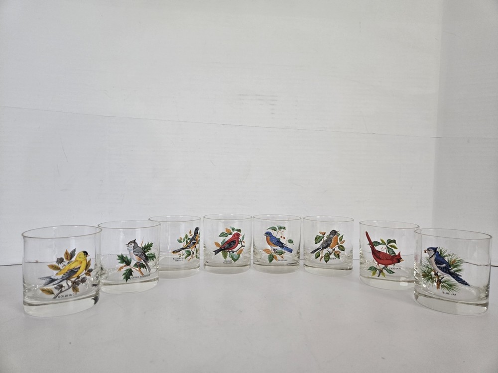 8 Vintage West Virginia Glass Co. Song Birds 3.5″ Drinking Glasses FREE SHIPPING