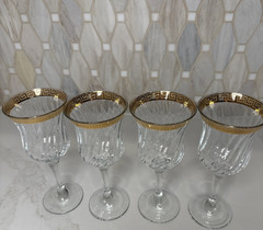 Set of 4 Circleware Turkey Wine Goblet Glasses Clear Gold Trim Holiday Glassware
